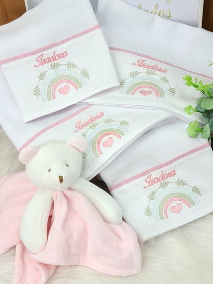 Kit Fraldas Bebê Bordado Arco Iris