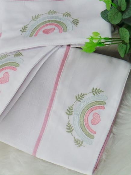 Kit Fraldas Bebê Bordado Arco Iris