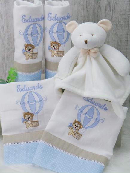 Kit Fraldas Bebê Personalizada Urso Balão