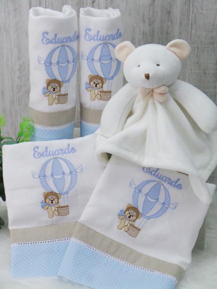 Kit Fraldas Bebê Personalizada Urso Balão