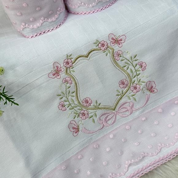 Kit Fraldas Bordado Brasão Floral