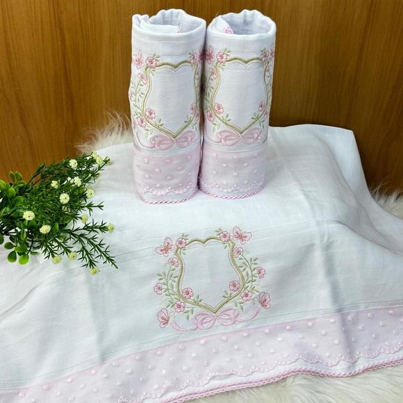 Kit Fraldas Bordado Brasão Floral