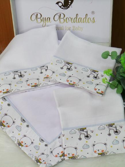 Kit Fraldas e Cueiro Bebê Ursinho Incluso Nome do Bebê