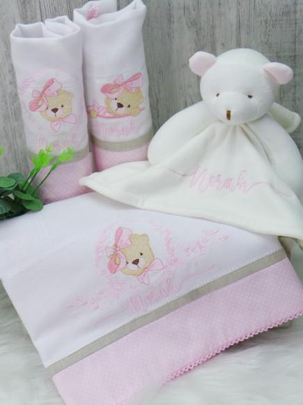 Kit Fraldas e Naninha Ursinha Personalizada
