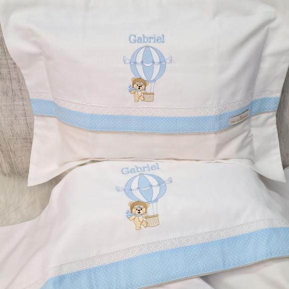 Kit Lençol Berço Bordado Urso Baloeiro