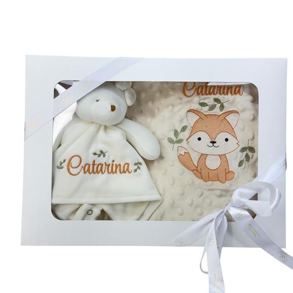 Kit Presente Cobertor e Naninha Personalizados Raposinha