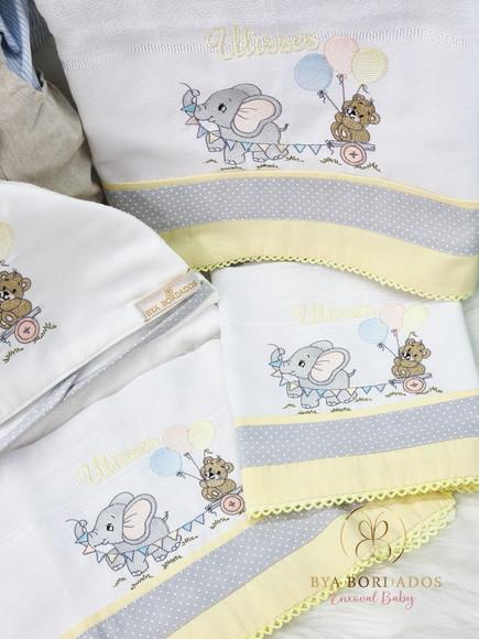 Kit Tolha E Fraldas Personalizada Elefantinho