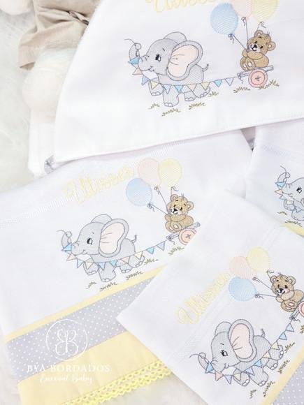 Kit Tolha E Fraldas Personalizada Elefantinho