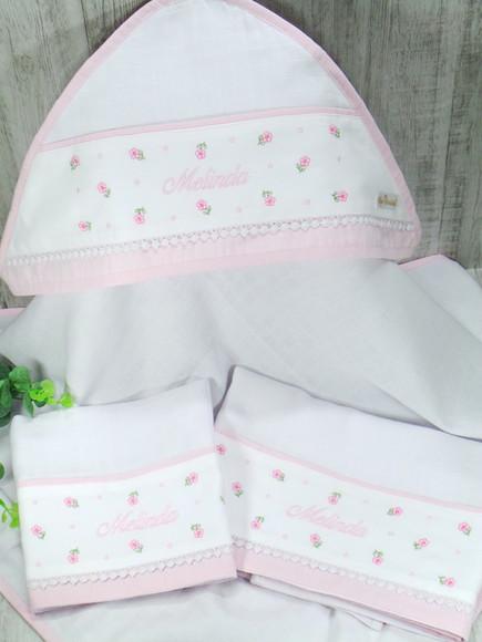 Kit Toalha Fralda e Fraldas Florzinha e Poá