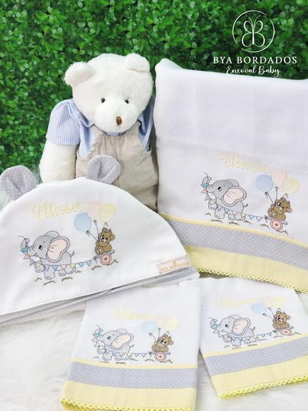 Kit Tolha E Fraldas Personalizada Elefantinho