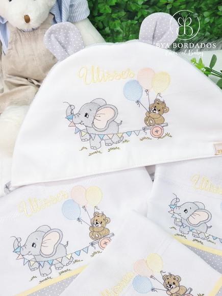 Kit Tolha E Fraldas Personalizada Elefantinho