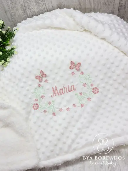 Cobertor Bebê Personalizado Flores e Borboletas