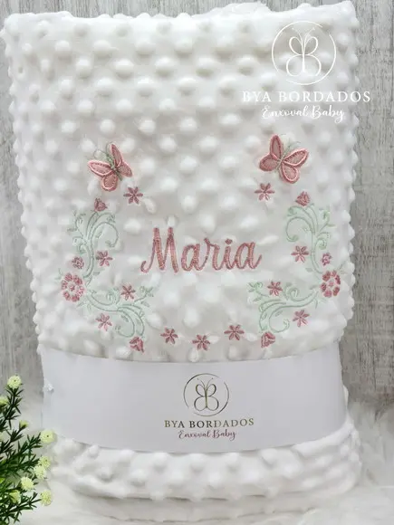 Cobertor Bebê Personalizado Flores e Borboletas