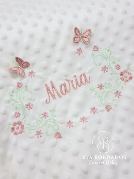Cobertor Bebê Personalizado Flores e Borboletas