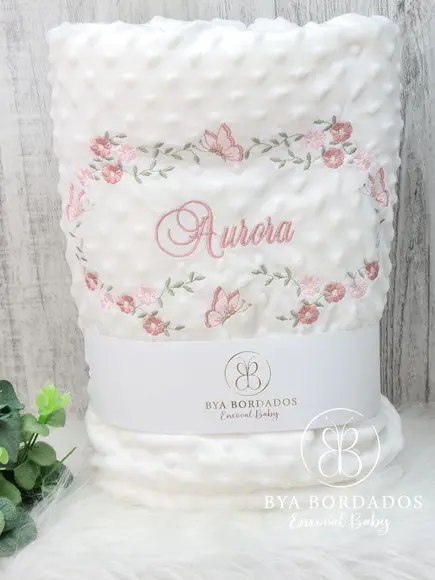 Cobertor Bebê Personalizado Flores e Borboletas