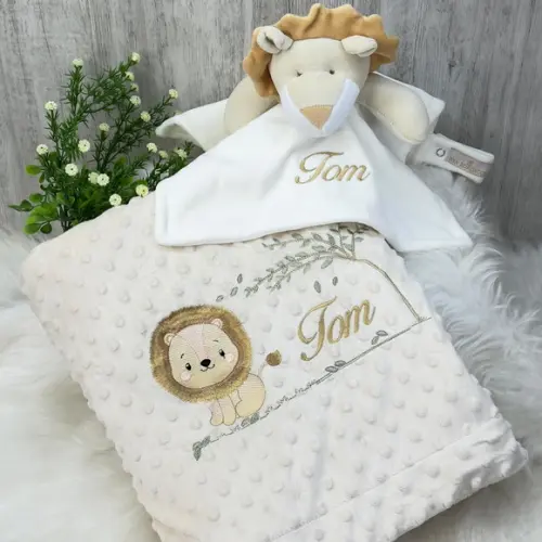 Kit Cobertor Bebê e Naninha Personalizados Leão