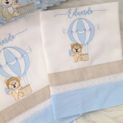 Kit Cobertor e Fraldas Personalizada Ursinho Baloeiro