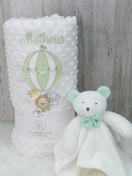Kit Cobertor Sherpa Safari e Naninha Ursinho