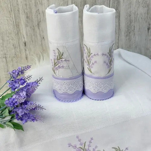 Kit de Fraldas Bebê Bordado Lavanda