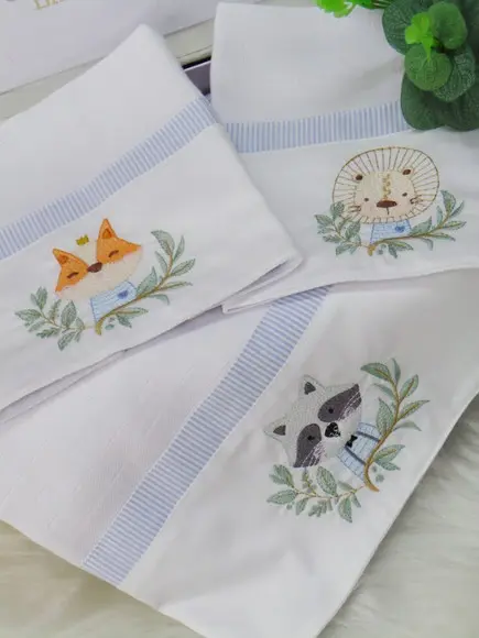 Kit de Fraldas Bordado Bosque Personalizada