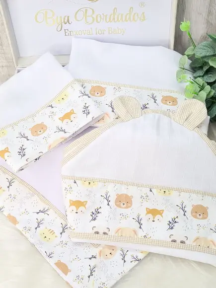 Kit Enxoval Bebê Bichinhos da Floresta Incluso Nome do Bebê
