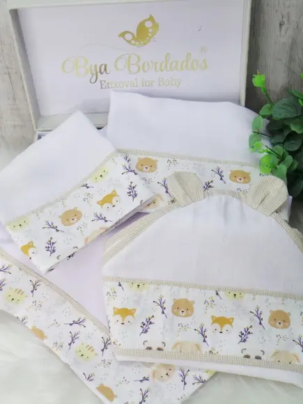 Kit Enxoval Bebê Bichinhos da Floresta Incluso Nome do Bebê