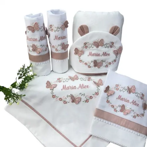 Kit Enxoval Bebê Bordado Borboletas