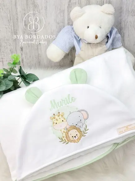 Kit Enxoval Bebê Maternidade Personalizado Bordado Safari