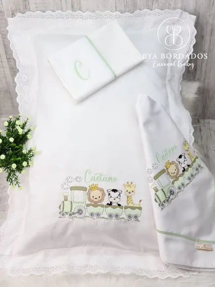 Kit Enxoval Bebê Maternidade Personalizado Bordado Safari