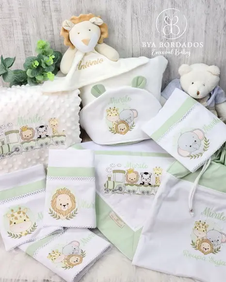Kit Enxoval Bebê Maternidade Personalizado Bordado Safari