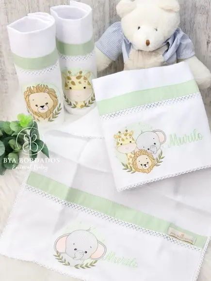 Kit Enxoval Bebê Maternidade Personalizado Bordado Safari