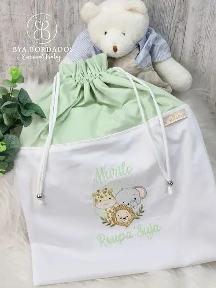 Kit Enxoval Bebê Maternidade Personalizado Bordado Safari