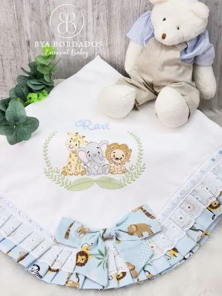 Kit Enxoval Bebê Maternidade Personalizado Bordado Safari