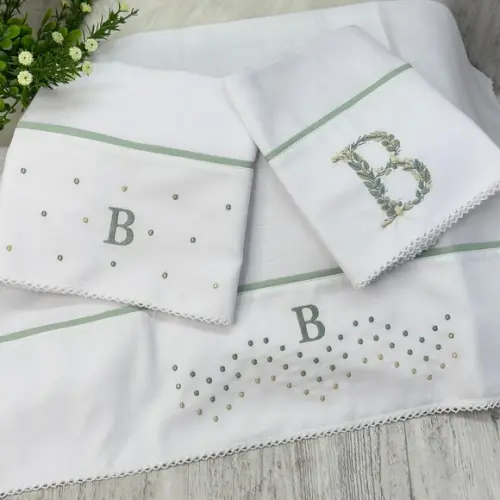 Kit Enxoval Bebê Monograma Folhagem e Poá