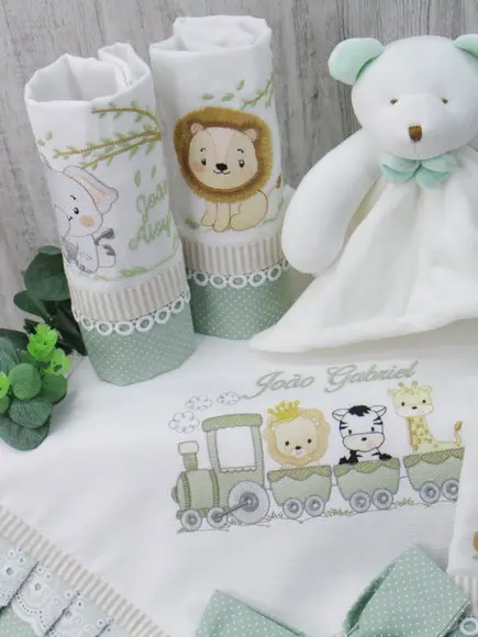 Kit Enxoval Bebê Personalizado Bordado Safari