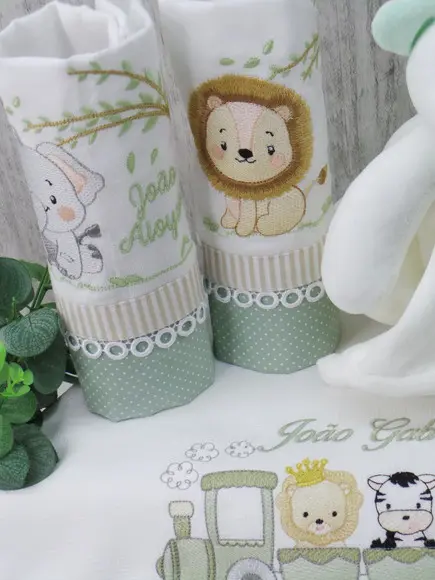 Kit Enxoval Bebê Personalizado Bordado Safari