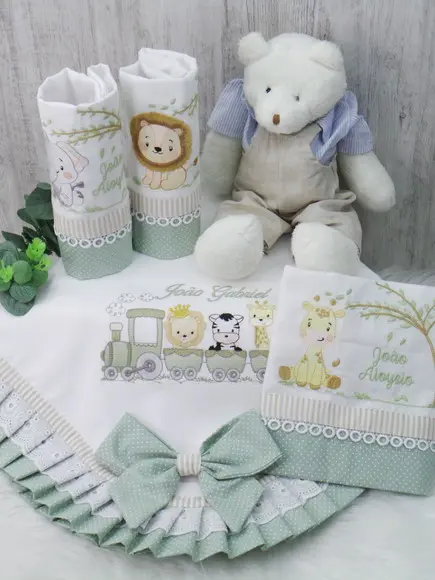Kit Enxoval Bebê Personalizado Bordado Safari