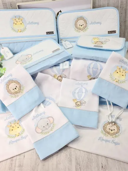 Kit Enxoval Bebê Personalizado Bordado Safari