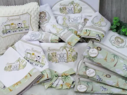 Kit Enxoval Bebê Personalizado Bordado Safari