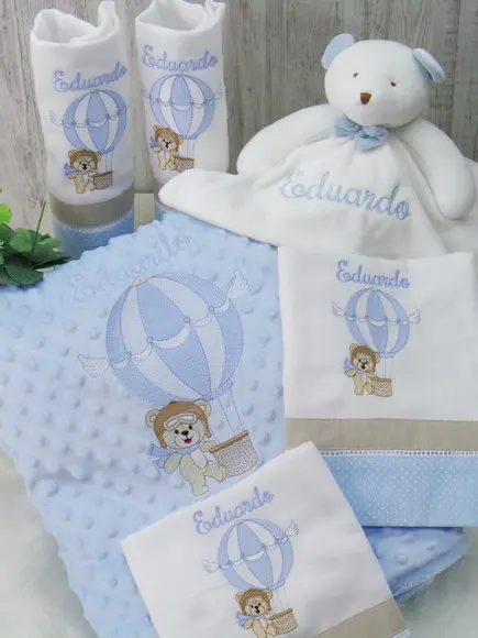 Kit Enxoval Bebê Personalizado Bordado Urso Balão