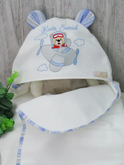 Kit Enxoval Bebê Personalizado Bordado Urso Aviador