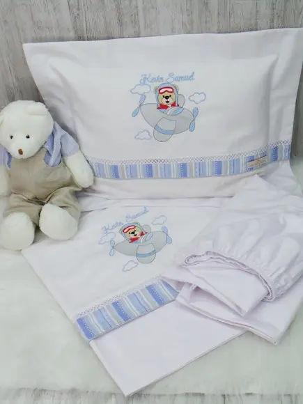 Kit Enxoval Bebê Personalizado Bordado Urso Aviador