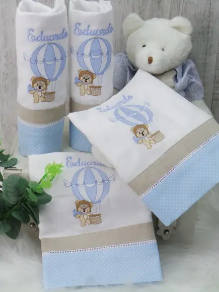 Kit Enxoval Bebê Personalizado Bordado Urso Balão