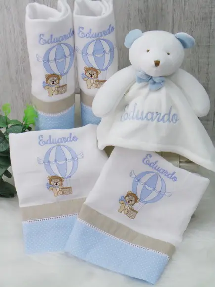 Kit Enxoval Bebê Personalizado Bordado Urso Balão