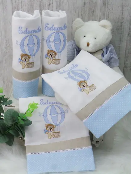 Kit Enxoval Bebê Personalizado Bordado Urso Balão