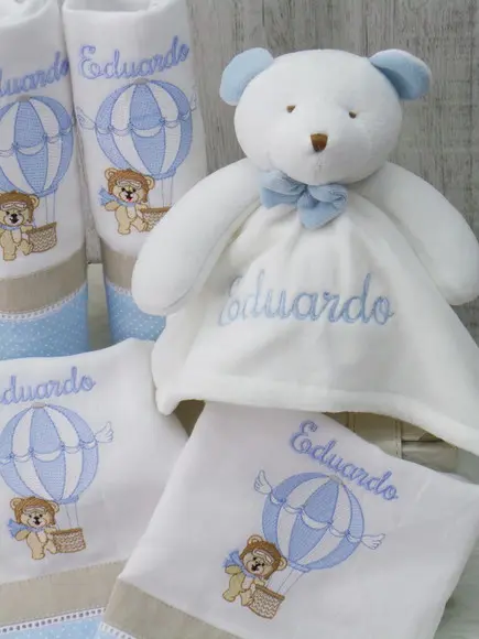 Kit Enxoval Bebê Personalizado Bordado Urso Balão