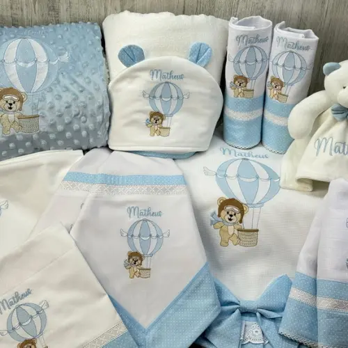 Kit Enxoval Bebê Personalizado Bordado Urso Baloeiro