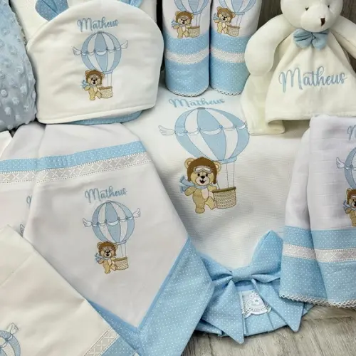 Kit Enxoval Bebê Personalizado Bordado Urso Baloeiro