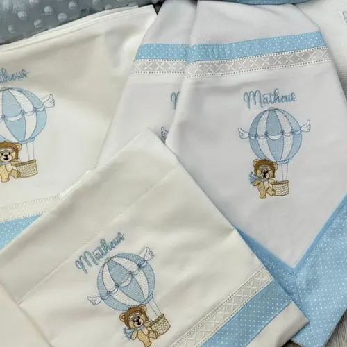 Kit Enxoval Bebê Personalizado Bordado Urso Baloeiro
