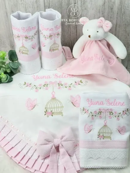Kit Enxoval Bordado Jardim das Borboletas